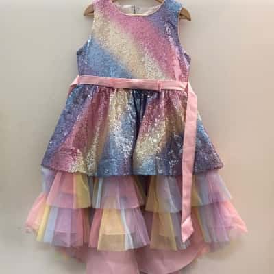 Kids Sleeveless Rainbow Sequin Tulle Dress