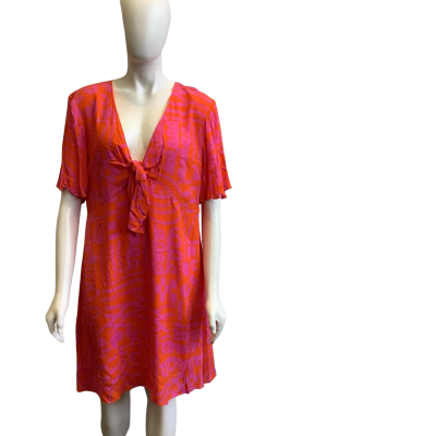 Gorman Women's Size 16 Short Sleeved Mini Dress Orange & Pink Pattern  