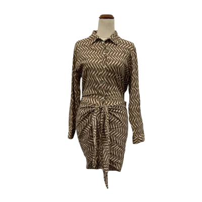 Zara Womens  Size XS Long Sleeve Front Tie Dress Brown / Pattern 