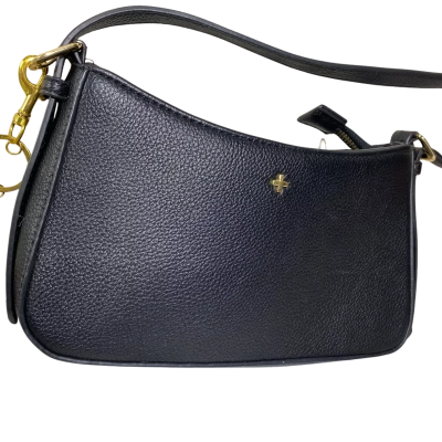 Peta & Jain Gabi Shoulder Bag in black pebble vegan leather, finished with a subtle gold-toned cross emblem and a playful cherry keychain.