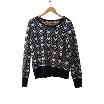 Hell Bunny Womens Crew Neck Navy Blue Patterned Jumper - Size XXXL