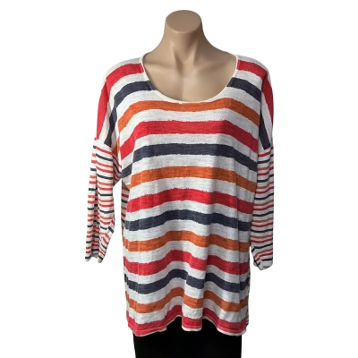 Maglia Womens Size 18 White / Red / Orange / Navy Blue Striped 3/4 Sleeve Top