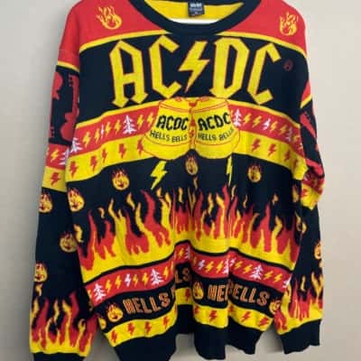 AC/DC ‘Hells Bells’ Ugly Christmas Sweater Unisex  Size XL Jumper Black  / Red / White / Yellow 