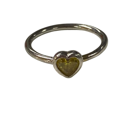 Pandora Silver (925) ALE 50 Heart Shape Ring W/  Yellow Stone 