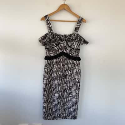 BY JOHNNY. Black White Polka Dot Midi Dress Size 10 
