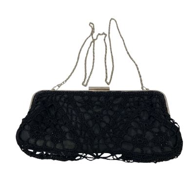 Morgan & Taylor Womens Black Crochet & Bead Evening Bag