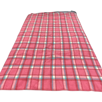 No Label - maker or fibre content etc.   184 x 130 cm approx.  Pink checked.