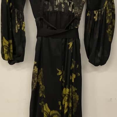 Veronika Maine Yellow/Black Floral Long Sleeve Dress Size 10