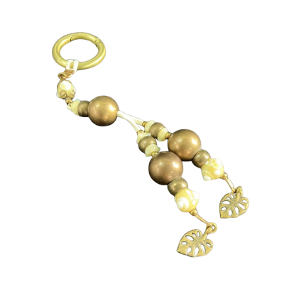 Womens boho bronze-tone beaded key chain/ Bag chain - Brown / Cream / Yellow 
