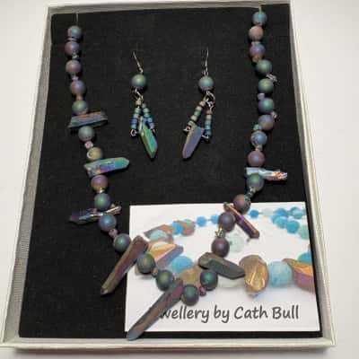   Handcrafted Iridescent Titanium Quartz Bead & Crystal Gift Box Set by Cath Bull 