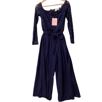 HELLO MOLLY Womens  Size 10 Off-the-shoulder Jumpsuit Navy Blue C