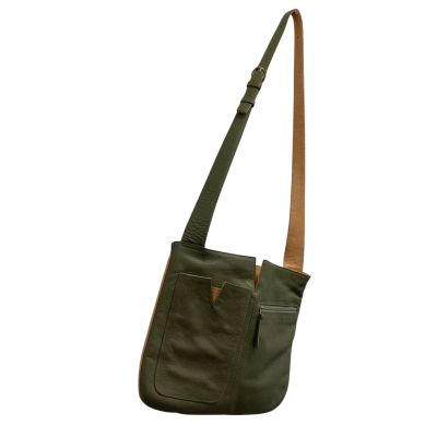 Stunning ORVIS Genuine Leather Olive Green Crossbody Handbag
