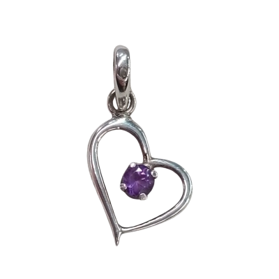  Women's Silver Heart Pendant with Purple Crystal 