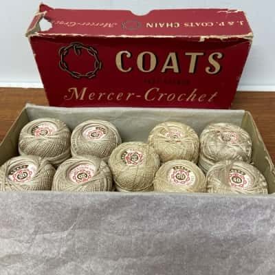 Vintage box of 9 x 20 gram J&P Coats crochet cotton thread