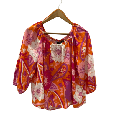 Sportsgirl Womens  Size 10 3/4 Sleeve Top Orange / Pink  / White 