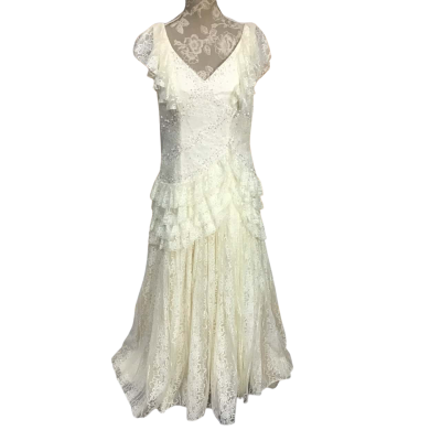 Hand Made Vintage Formal/Wedding Gown with Embroidered Lace and Bead Details