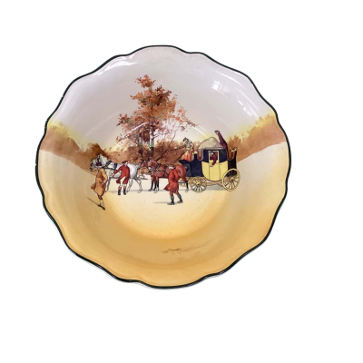 Antique Royal Doulton 'Coaching Days' Large Scalloped Bowl – D2631 Series Ware c.1906