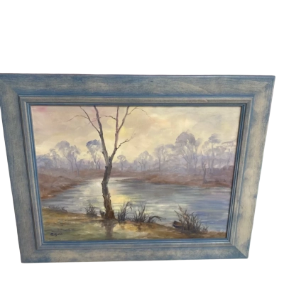 Misty Murray Backwater(Near Renmark S.A) Oil Painting - Annette Gabb