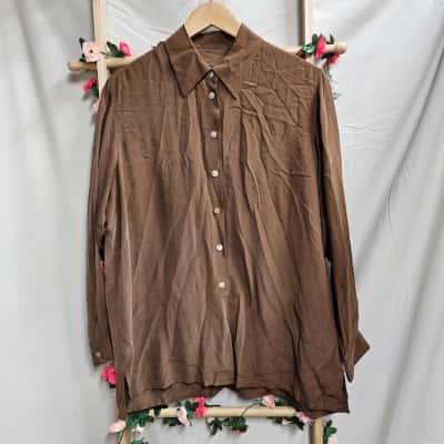 Mens Country Road Brown 100% Silk Shirt Size S