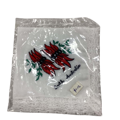 Souvenir Of Australia Ladie Hankie Sturt Pea Embroidered   New SEALED              HTH1  