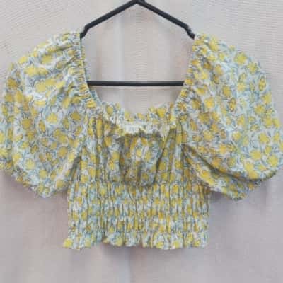 Zara Womens  Size 13 Cropped Top  Blue / Cream / Yellow 