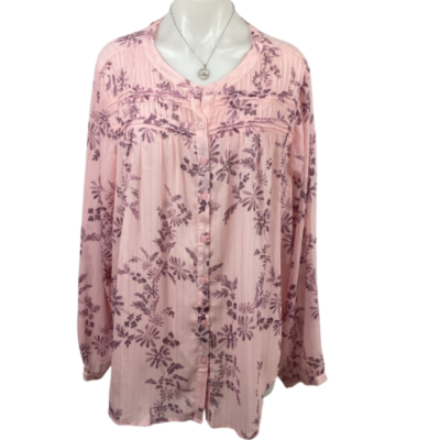 Torrid Crinkle Chiffon Long Sleeve Button Top - Floral Pink Size 22-24 