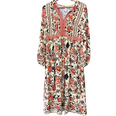 BNWT Tigerlily Womens Size 8 Beige/Red Floral "Lunara" Dress 