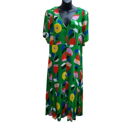 GORMAN X AGATHE SINGER Colab. Tulip Print Pattern Midi Length Button Through Dress in Size 14