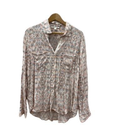 Trenery Womens  Size L Button Up Top Grey / Off White / Orange / Pattern 