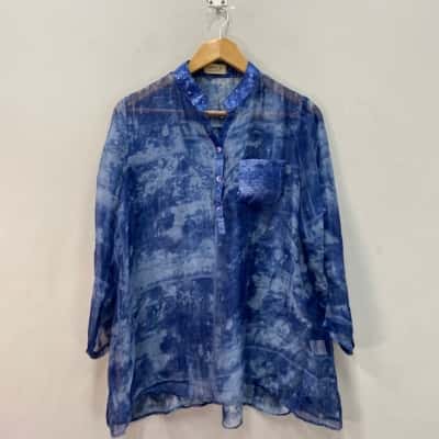 Cindy g Womens  Silk Size M / S 3/4 Sleeve Shirt Blue 