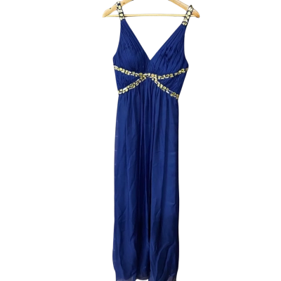 Bariano Womens Size 10 Navy Blue Formal Dress With Yellow Gem Embellishments