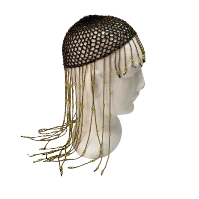  Womens Belly-dancer crochet Cap Black  / Gold one size