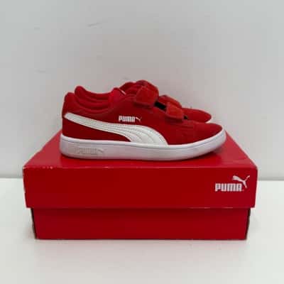 Puma Smash - High Risk Red Puma White Velcro Trainers - Size EU 32  