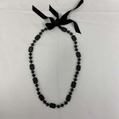  Womens Volcanic Rock Necklace Black  - Tie-up