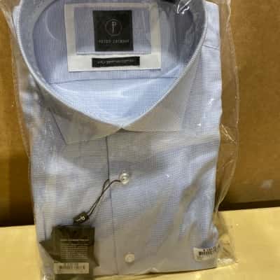 Peter Jackson Egyptian Cotton Mens  Size L Busine ss Shirt Blue RRP$120