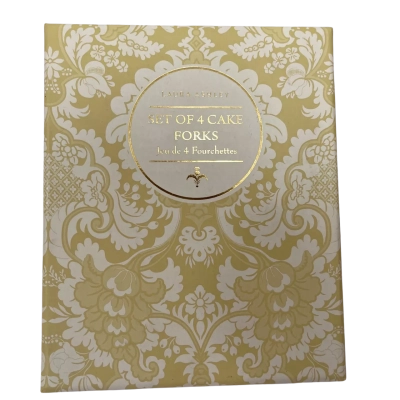 Laura Ashley Set of 4 Cake Forks in Gift Box – White & Gold Handle Design