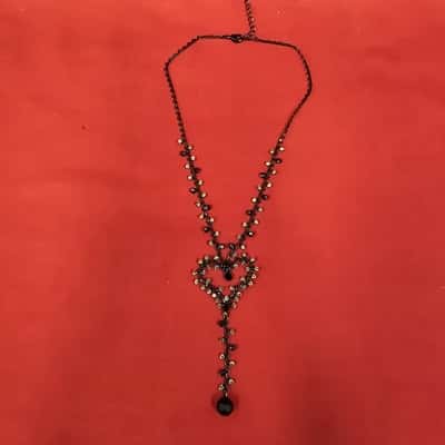  Womens Delicate Heart Black Bead and Clear Crystal Necklace/Choker Style