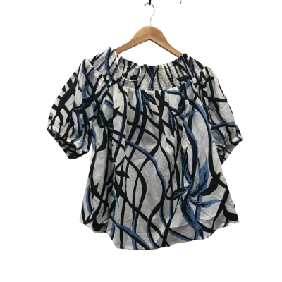 Katies Womens Off-the-shoulder Size 14 Top Black  / Blue / White BNWT$84