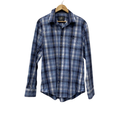 Bugatti  Mens  Size L Checked  / Long Sleeve Shirt Blue 