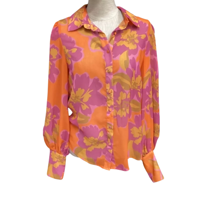  RNWY  Size XS Long Sleeve Shirt Floral / Orange / Pink  