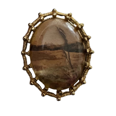  Handmade Womens Brooch Gold Tone Picture Made From Bark