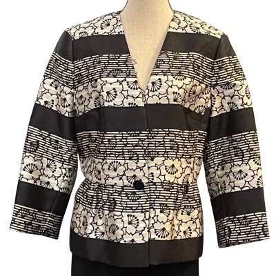 Perri Cutten Womens Size 14 Peplum Jacket Black/Pattern/White