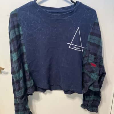 Ghanda Womens  Size S Cropped Top Green / Navy Blue 