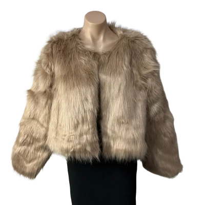 Honey & Beau Womens Size 16 Beige Faux Fur Serenity Cropped Jacket (new)