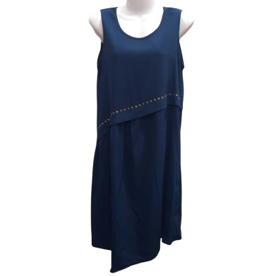 New With Tags OLLA OH Size S Dark Navy Blue Sleeveless Dress with Asymmetrical Hem and Stud Detail