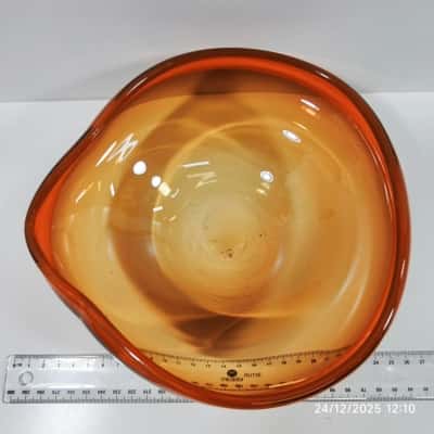 Vintage Murano Style Amber Blown Glass Art Bowl Pourer Orange 