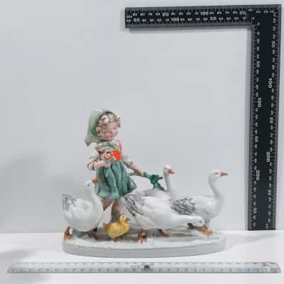 Vintage Girl Porcelain Germany Ducks Figurine