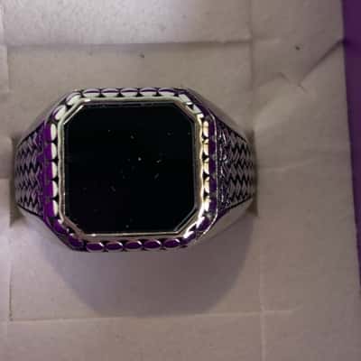 Goldmark Men's Stainless Steel Black Enamel Square Oxidised Signet Ring Size W