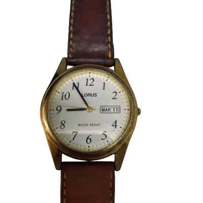 Vintage Lorus Classic Calendar Watch – Gold Tone with Brown Band #VintageWatch #Lorus #Collectible