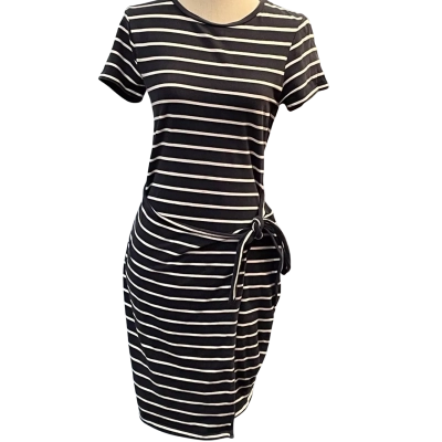 French Connection Womens Size XS Bodycon/Midi/Short Sleeve Dress Navy Blue/Striped/White